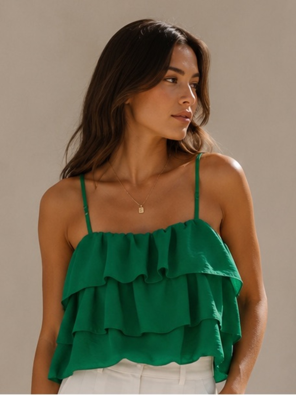 NWOT Altar'd State Ruffled Camisole Top in Emerald Green
